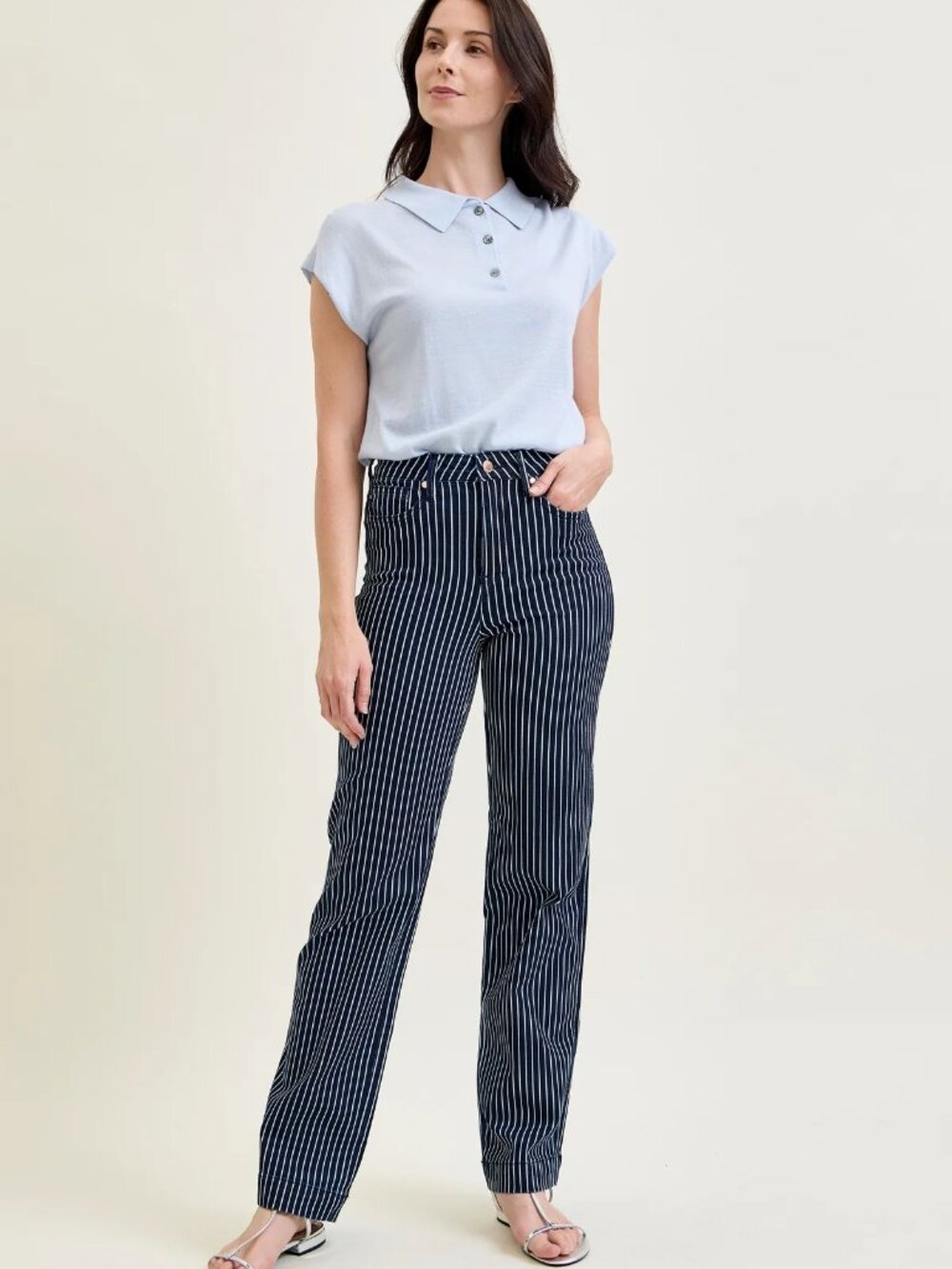 Judy Blue Kimberly Tummy Control Striped Straight Leg Stretchy Jeans 15/32 NWT